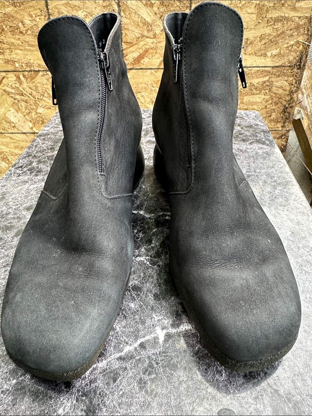 Arche Black Suede Ankle Booties with Center Zips